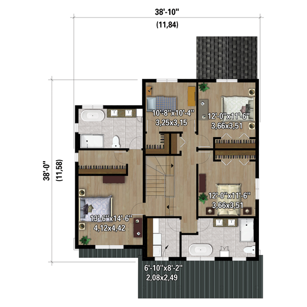 Farmhouse Floor Plan - Upper Floor Plan #25-4996