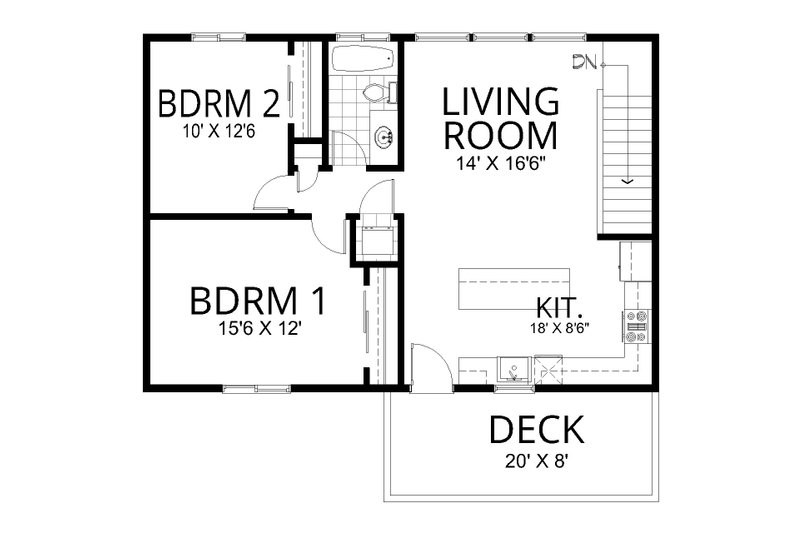 House Blueprint - Floor Plan - Upper Floor for Contemporary House Plan #112-315 - 2 bed, 1 bath