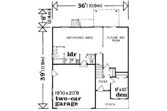 Floor Plan - Main Floor for Traditional House Plan #47-580 - 3 bed, 2 bath