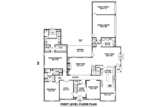 Floor Plan - Main Floor for Colonial House Plan #81-1655 - 5 bed, 4 bath