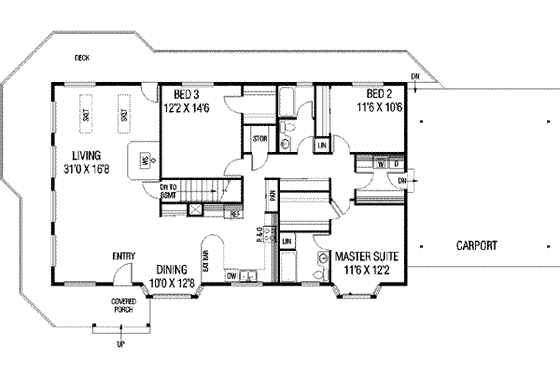 Floor Plan - Main Floor for Ranch House Plan #60-303 - 3 bed, 3 bath