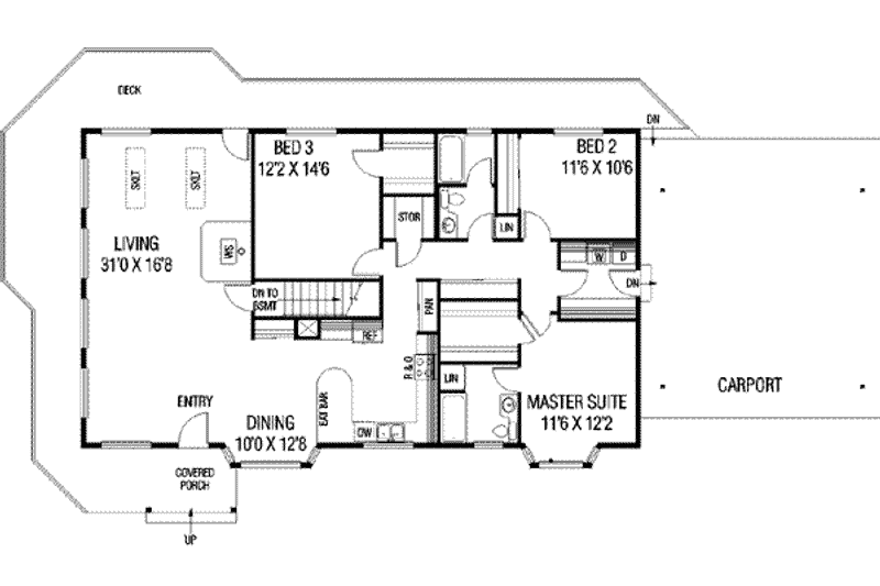 House Design - Floor Plan - Main Floor for Ranch House Plan #60-303 - 3 bed, 3 bath