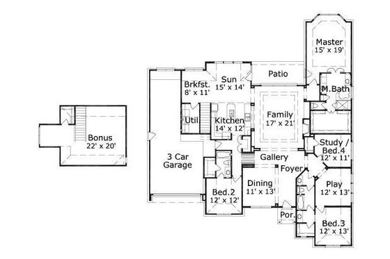 Floor Plan - Main Floor for Traditional House Plan #411-431 - 4 bed, 3 bath