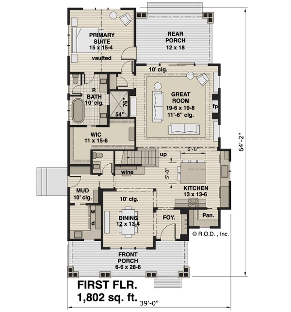 Dream House Plan - Floor Plan - Main Floor for Craftsman House Plan #51-1561 - 3 bed, 3.5 bath