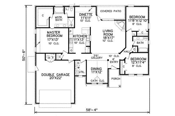 Floor Plan - Main Floor for European House Plan #65-266 - 3 bed, 2 bath