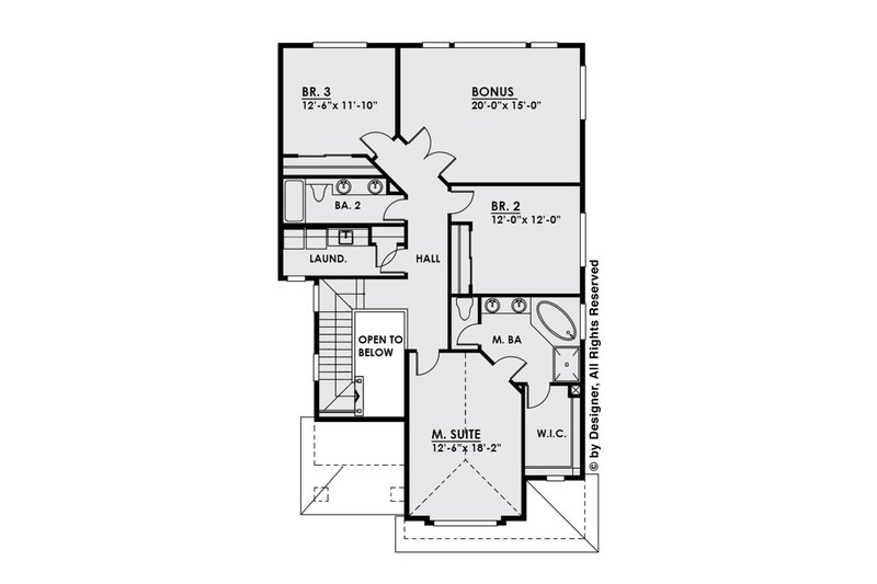 House Blueprint - Floor Plan - Upper Floor for Contemporary House Plan #1066-5 - 3 bed, 2.5 bath