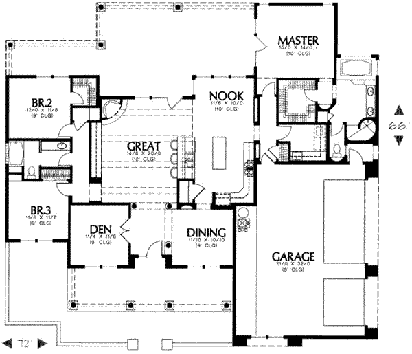 Mediterranean Style House Plan - 3 Beds 2 Baths 2234 Sq/Ft Plan #4-180