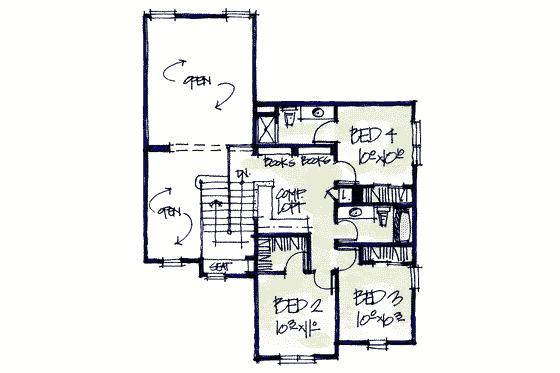 Floor Plan - Upper Floor for Craftsman House Plan #20-2040 - 4 bed, 2.5 bath