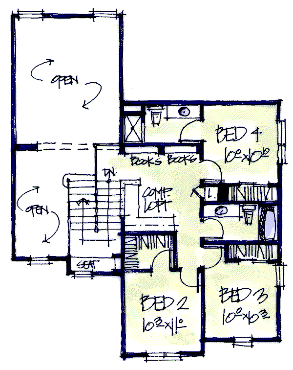 Home Plan - Craftsman Floor Plan - Upper Floor Plan #20-2040