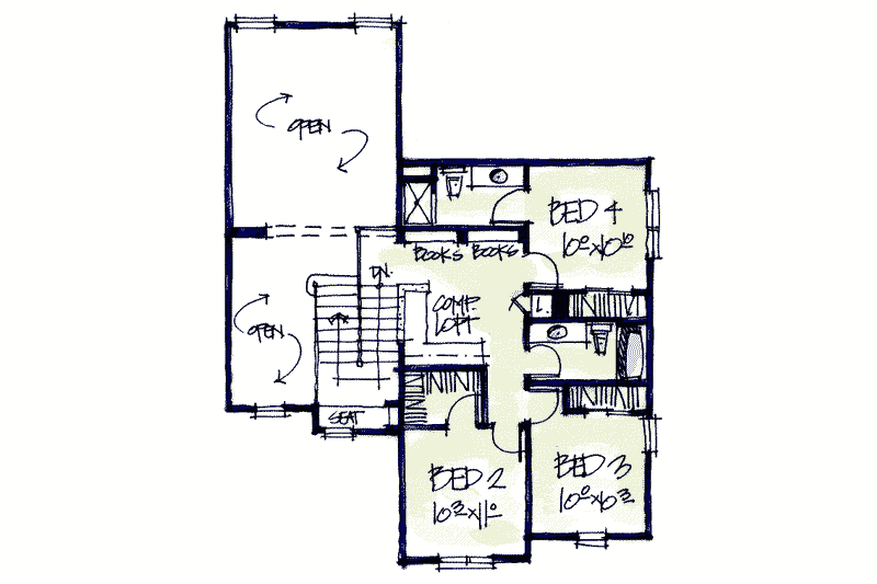 Dream House Plan - Floor Plan - Upper Floor for Craftsman House Plan #20-2040 - 4 bed, 2.5 bath