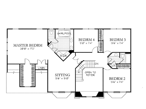 Architectural House Design - Colonial Floor Plan - Upper Floor Plan #1029-29