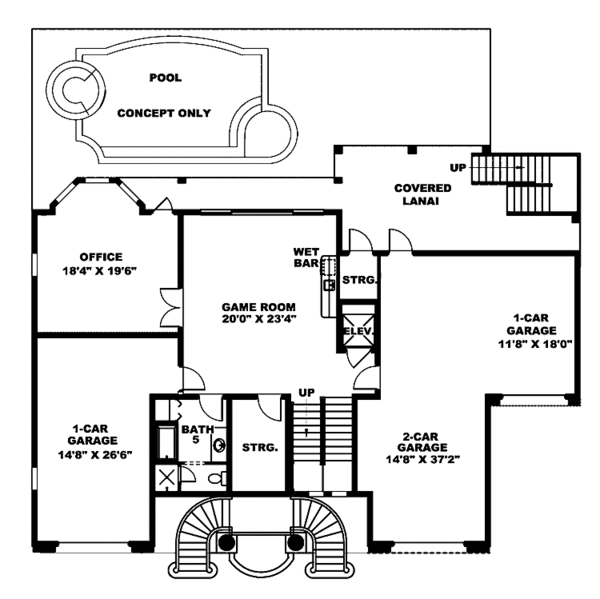 House Blueprint - Mediterranean Floor Plan - Lower Floor Plan #1017-47