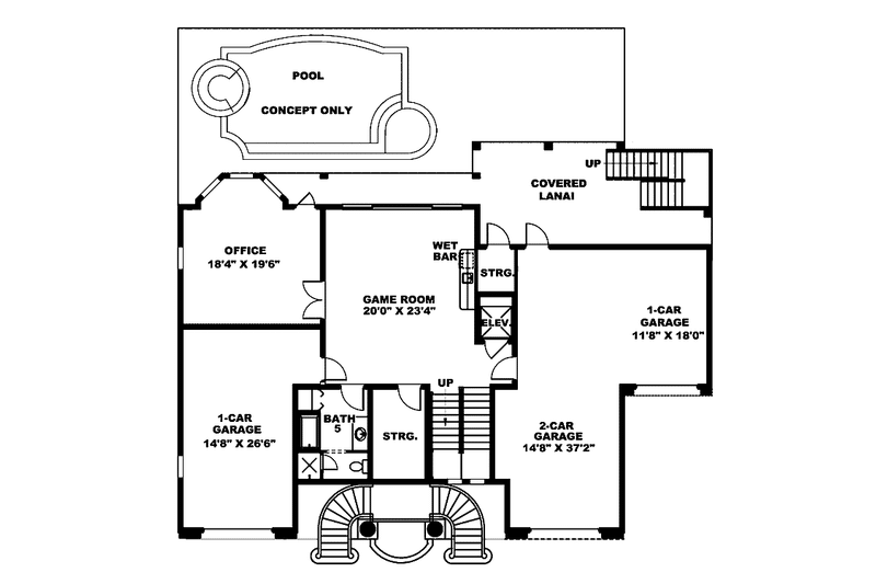 Home Plan - Floor Plan - Lower Floor for Mediterranean House Plan #1017-47 - 3 bed, 5 bath