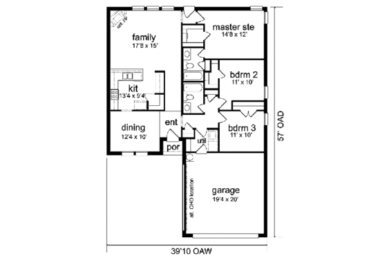 Floor Plan - Main Floor for Traditional House Plan #84-107 - 3 bed, 2 bath