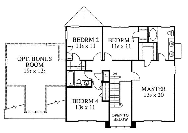 Architectural House Design - Colonial Floor Plan - Upper Floor Plan #1053-2