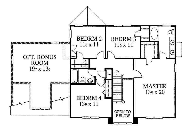 Architectural House Design - Floor Plan - Upper Floor for Colonial House Plan #1053-2 - 4 bed, 2.5 bath