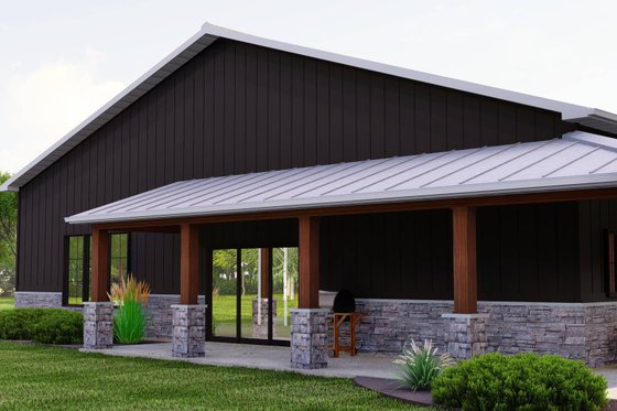 Exterior - Covered Porch 1 for Barndominium House Plan #1064-259 - 1 bed, 1.5 bath
