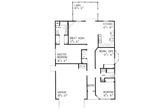 Floor Plan - Main Floor for Mediterranean House Plan #72-1042 - 3 bed, 2 bath