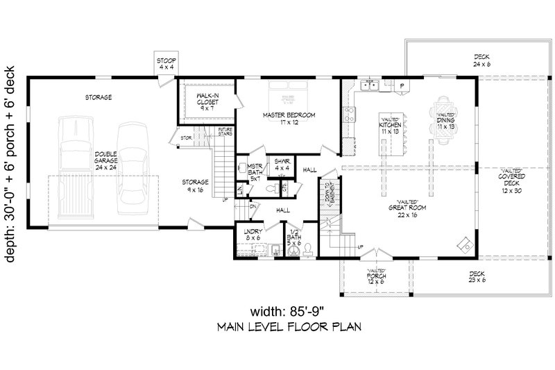 House Design - Floor Plan - Main Floor for Country House Plan #932-1096 - 3 bed, 2.5 bath