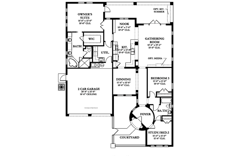 Dream House Plan - Floor Plan - Main Floor for Mediterranean House Plan #1058-8 - 3 bed, 2 bath