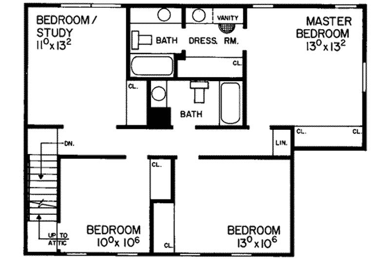 Home Plan - Floor Plan - Upper Floor for Farmhouse House Plan #72-144 - 4 bed, 2.5 bath