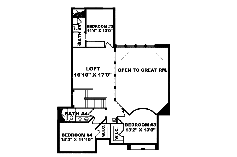 Dream House Plan - Floor Plan - Upper Floor for Mediterranean House Plan #1017-92 - 4 bed, 3.5 bath