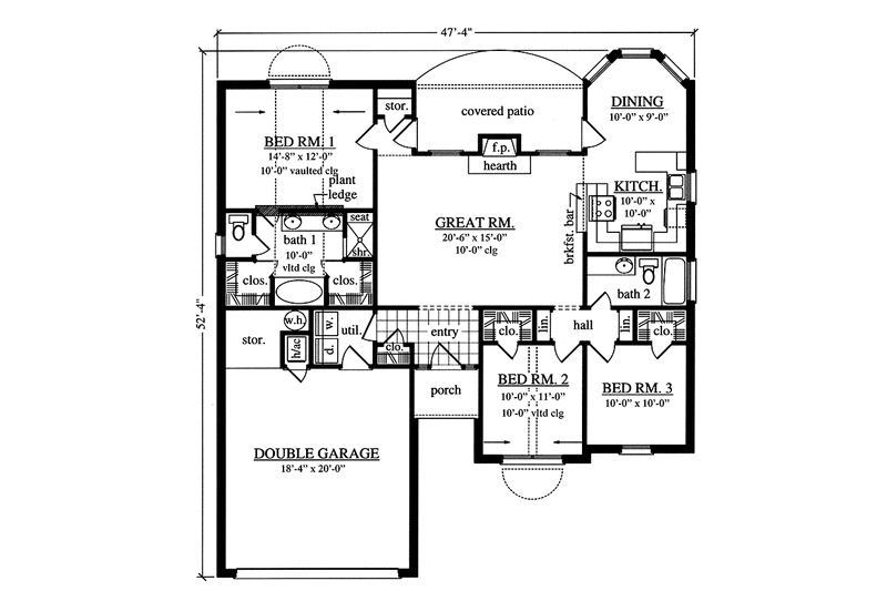 Home Plan - Floor Plan - Main Floor for Country House Plan #42-611 - 3 bed, 2 bath