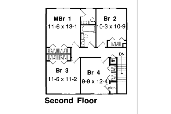 Floor Plan - Upper Floor for Southern House Plan #312-638 - 4 bed, 2.5 bath