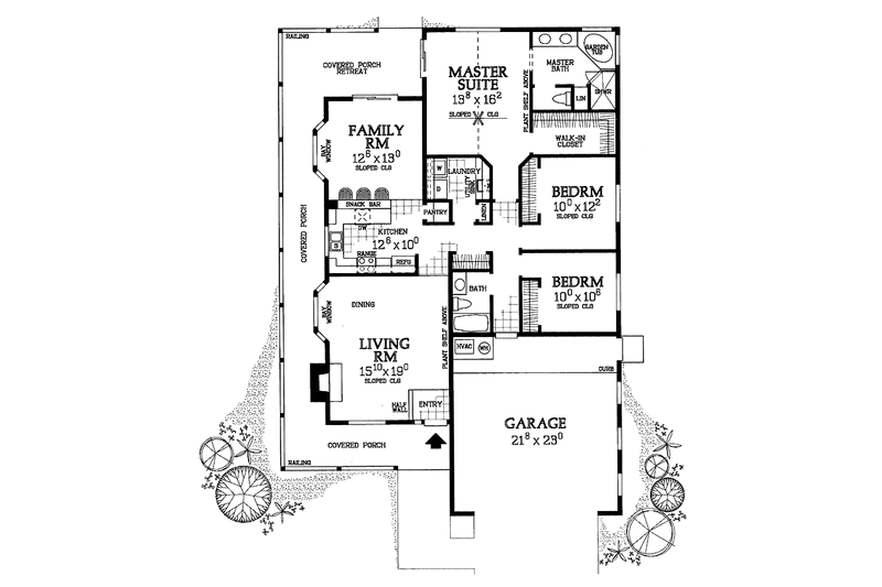 Home Plan - Floor Plan - Main Floor for Country House Plan #72-1079 - 3 bed, 2 bath