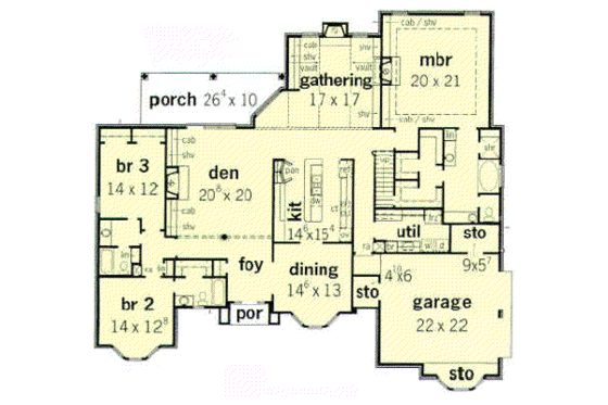Floor Plan - Main Floor for European House Plan #16-230 - 4 bed, 3.5 bath
