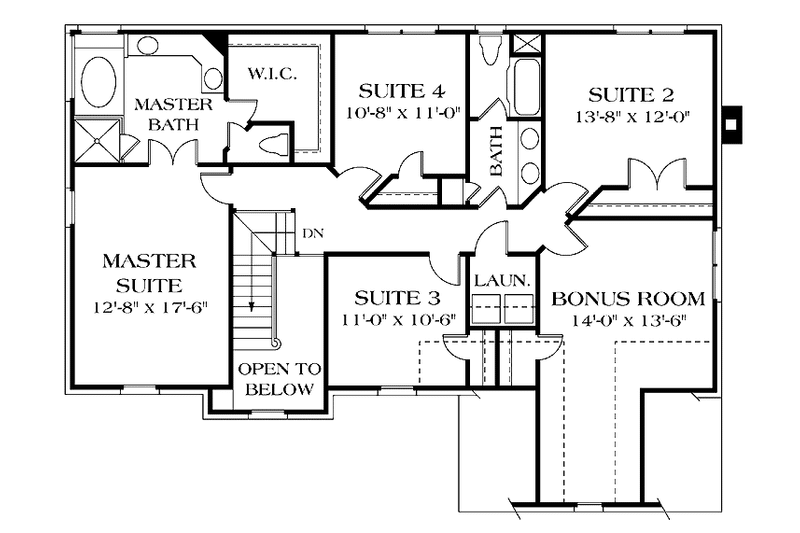 Dream House Plan - Floor Plan - Upper Floor for Colonial House Plan #453-483 - 4 bed, 2.5 bath