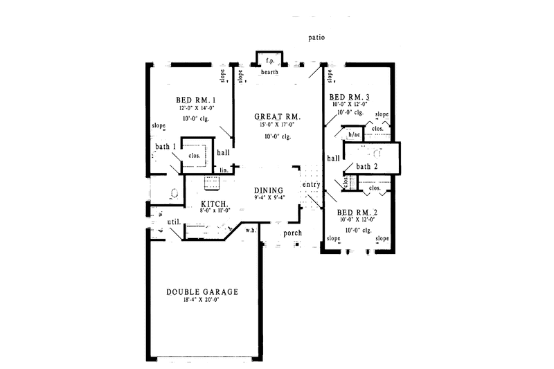 Architectural House Design - Floor Plan - Main Floor for Ranch House Plan #42-582 - 3 bed, 2 bath