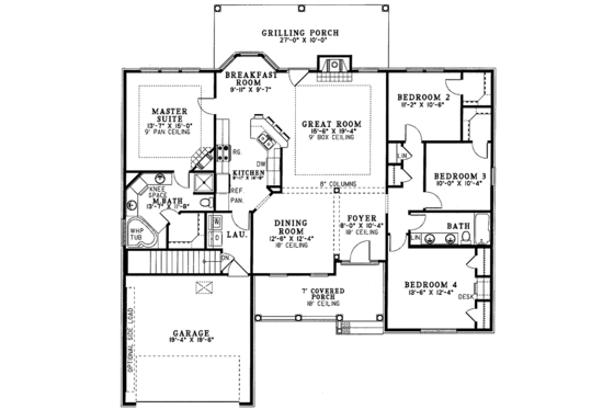 Floor Plan - Main Floor for Country House Plan #17-2797 - 4 bed, 2 bath