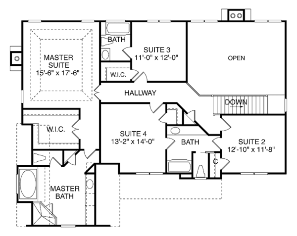 House Blueprint - Traditional Floor Plan - Upper Floor Plan #453-119
