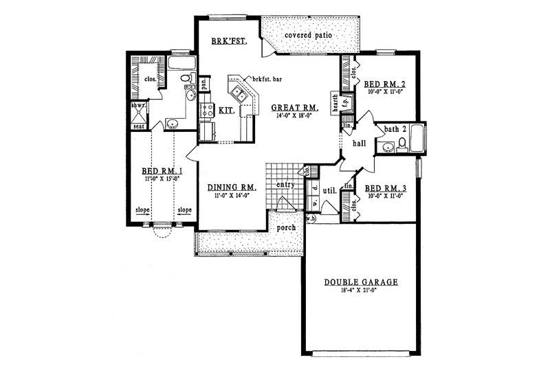 House Design - Floor Plan - Main Floor for Country House Plan #42-468 - 3 bed, 2 bath