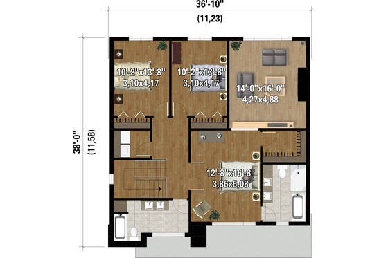 Floor Plan - Upper Floor for Classical House Plan #25-4943 - 3 bed, 2 bath