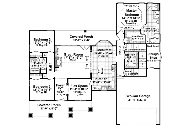 Architectural House Design - Floor Plan - Main Floor for Craftsman House Plan #21-425 - 3 bed, 2 bath