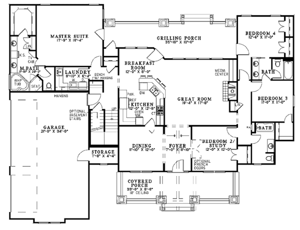 House Plan Design - Craftsman Floor Plan - Main Floor Plan #17-3314