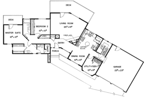 Floor Plan - Main Floor for Ranch House Plan #60-969 - 2 bed, 2 bath