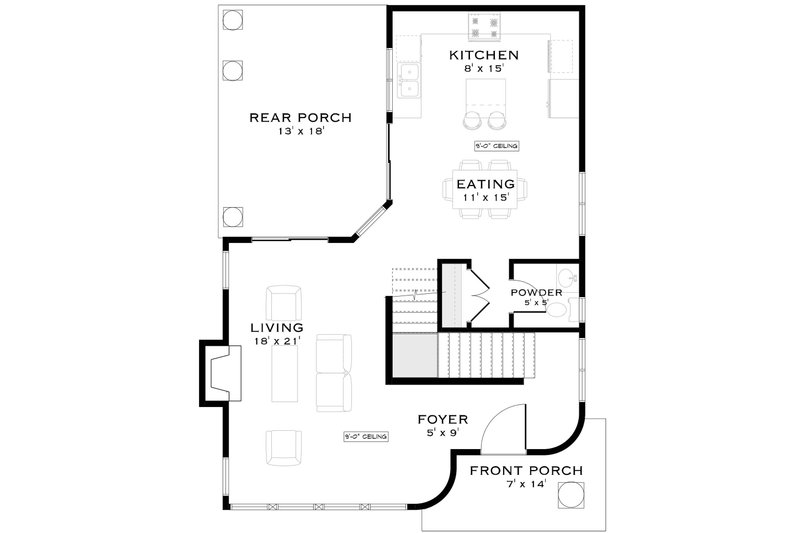 House Blueprint - Floor Plan - Main Floor for Mediterranean House Plan #1101-62 - 2 bed, 2.5 bath