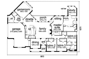 Floor Plan - Main Floor for European House Plan #84-281 - 4 bed, 3.5 bath