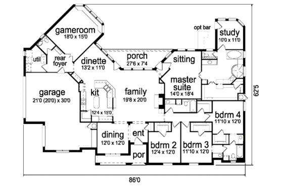 Floor Plan - Main Floor for European House Plan #84-281 - 4 bed, 3.5 bath