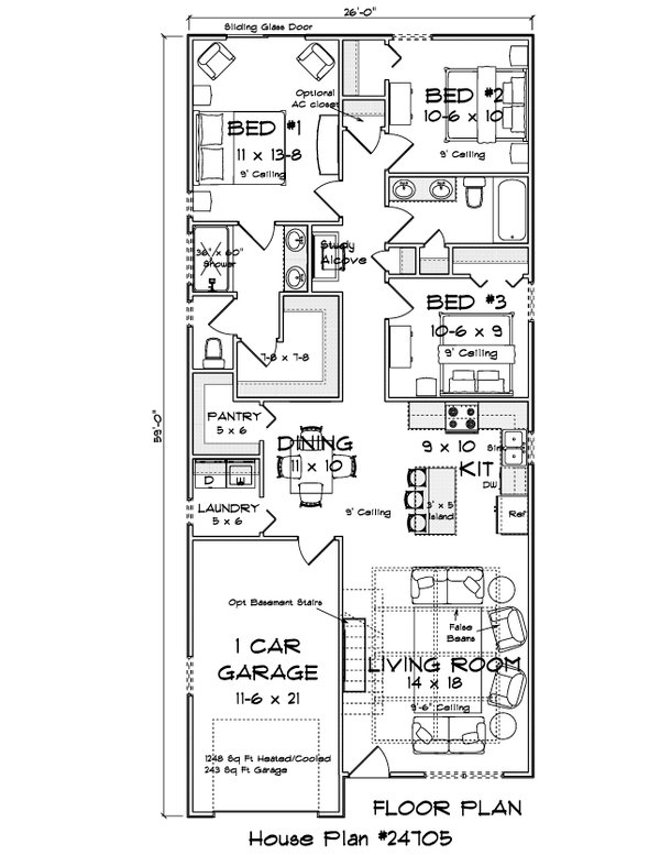 House Blueprint - Floor Plan - Main Floor for Modern House Plan #513-2497 - 3 bed, 2 bath