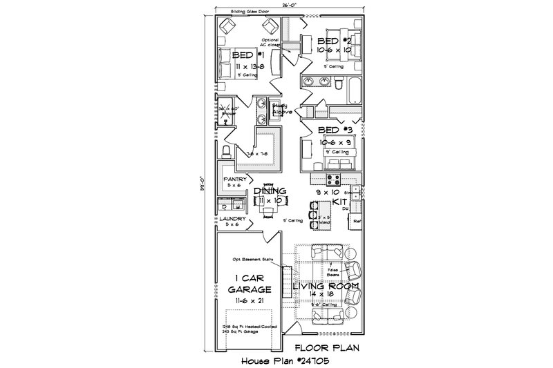 House Blueprint - Floor Plan - Main Floor for Modern House Plan #513-2497 - 3 bed, 2 bath