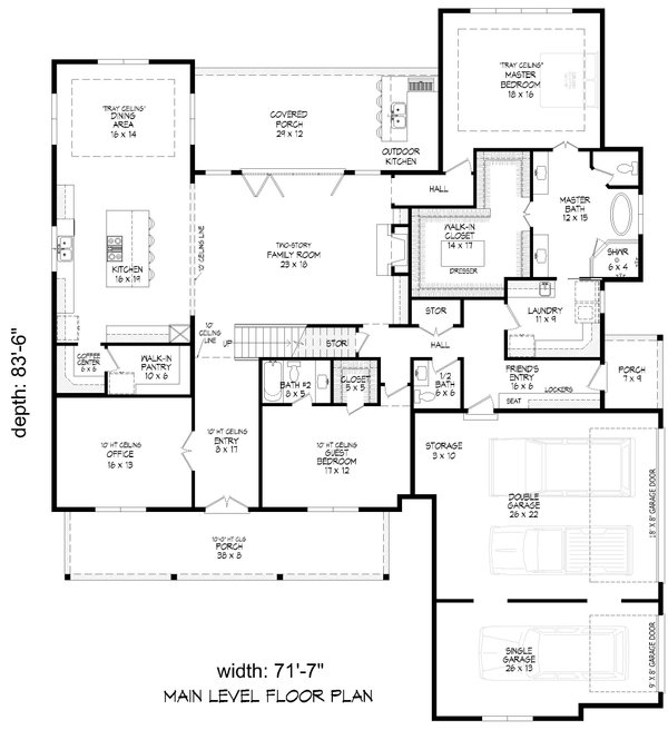 House Blueprint - Floor Plan - Main Floor for Farmhouse House Plan #932-1434 - 5 bed, 5.5 bath