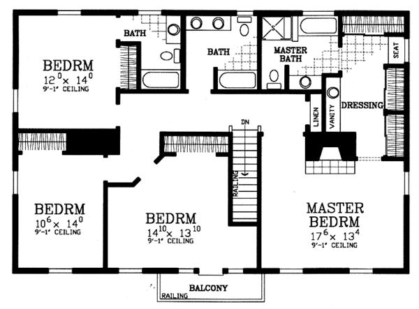 House Blueprint - Classical Floor Plan - Upper Floor Plan #72-988