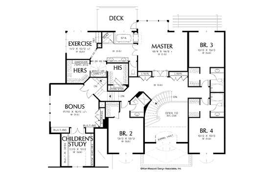 Floor Plan - Upper Floor for European House Plan #48-851 - 4 bed, 4 bath