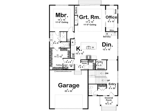 Floor Plan - Main Floor for Farmhouse House Plan #455-780 - 3 bed, 2.5 bath