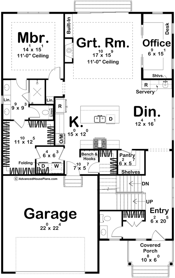 Architectural House Design - Floor Plan - Main Floor for Farmhouse House Plan #455-780 - 3 bed, 2.5 bath