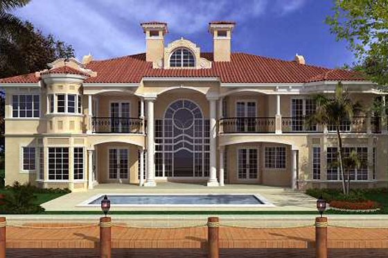 Exterior - Rear Elevation for Mediterranean House Plan #420-199 - 5 bed, 5.5 bath